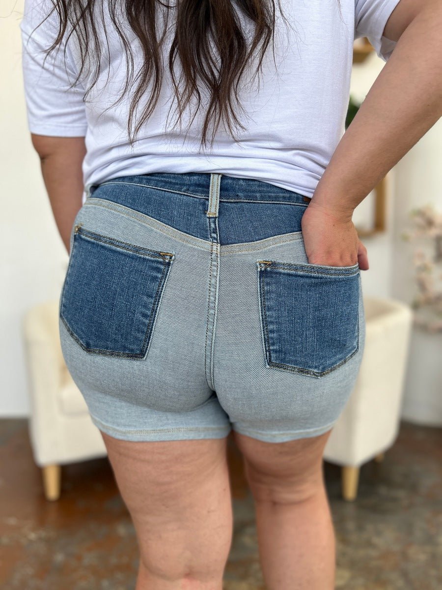 Judy Blue Full Size Color Block Denim Shorts - Bottoms